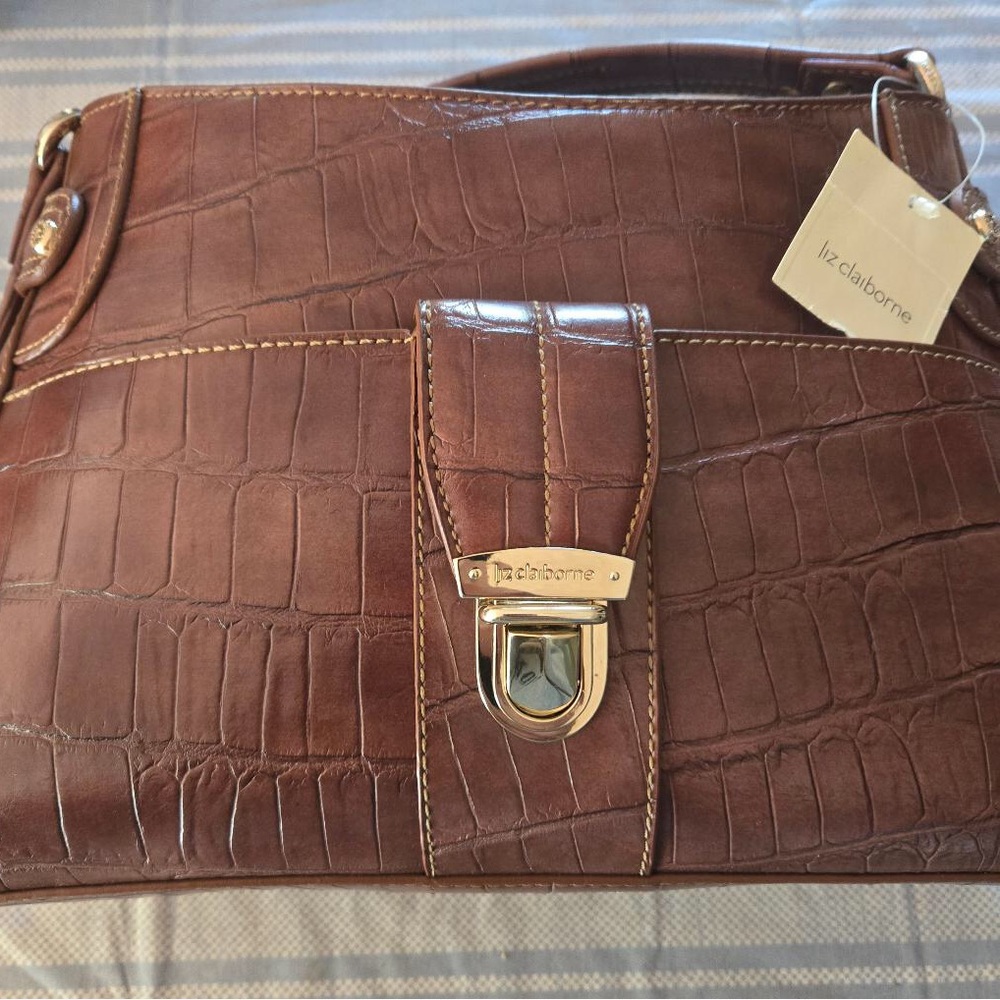 Liz Claiborne Chocolate Croc-Embossed Bag